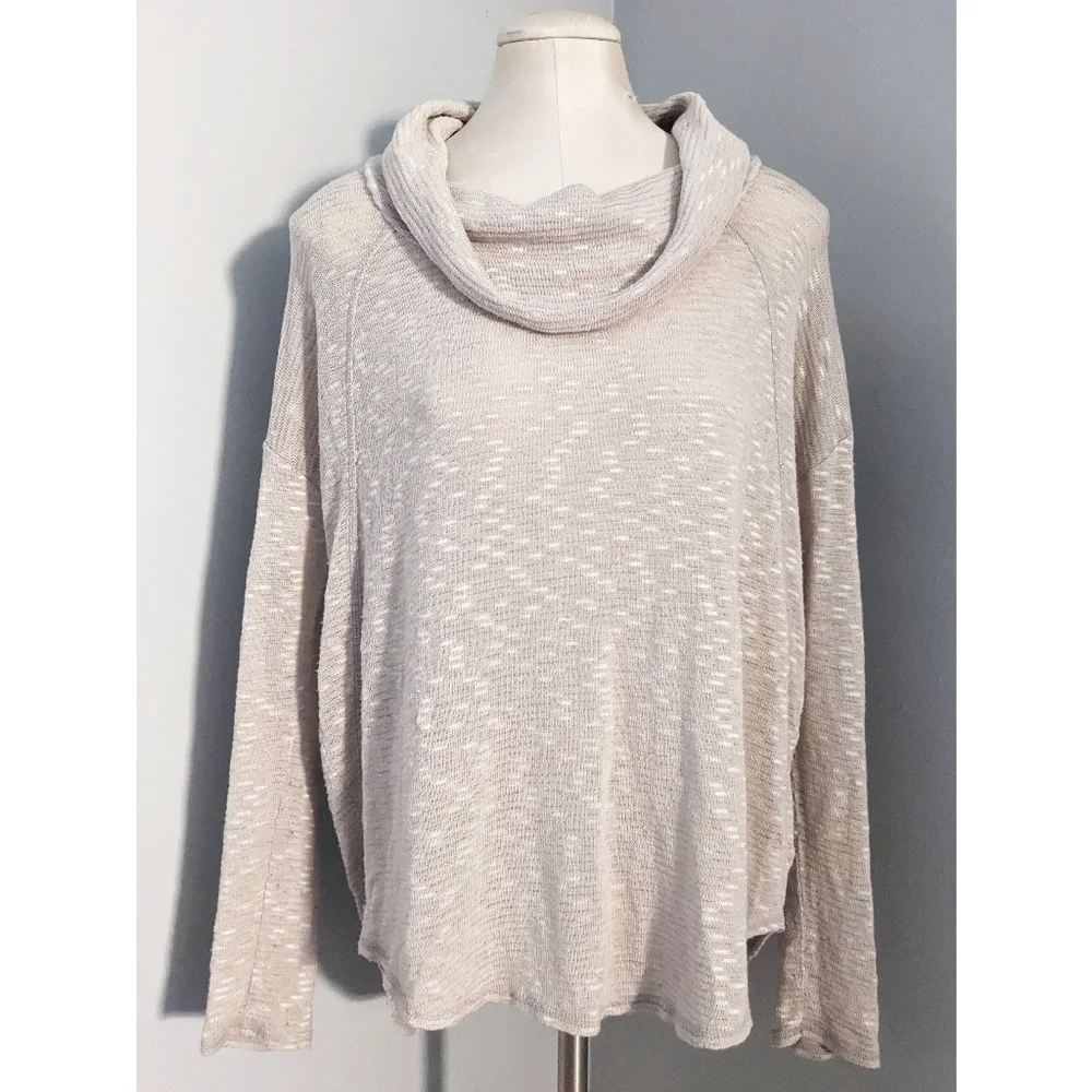 DKNY Jeans Cowl Neck Tunic Sweater Beige Large - Picture 2 of 5